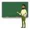 Young Arab teacher in modern clothes standing near blackboard in classroom at school, college or university. Flat design