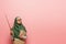 young arabian teacher in green hijab