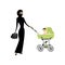 Young arabic woman in hijab with a pram and baby