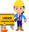 Young architect cartoon with under construction sign