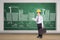 Young architect with picture of buildings