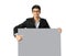 Young asian businessman showing blank signboard clipping path