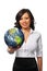 Young asian businesswoman holding the earth