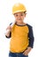 Young asian child construction Worker Holding equipment