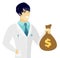 Young asian doctor holding a money bag.