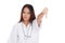 Young Asian female doctor angry show thumbs down