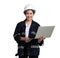 Young asian female engineer with laptop computer isolated on white background with clipping path