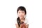 Young asian girl hold mangosteen