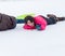 Young Asian girl laying snow