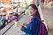 Young asian girl walking at Dumonoe saduak floating market, Thailand