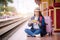 Young asian gril walking at train station before travel. work and travel concept