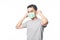 Young Asian Man wearing hygienic mask to prevent infection, 2019-nCoV or coronavirus. Airborne respiratory illness such as pm 2.5