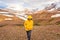 Young asian traveler woman enjoying in Kerlingarfjoll volcanic mountain on geothermal area in summer