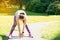 Young Asian woman doing running exercises in the nature park,