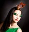 Young asian woman with fasionable make up and model of bird