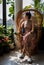 A young asian woman sitting and relax on peacock wicker rattan chair near glass window in living room