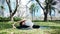 Young asian woman yoga outdoors keep calm and meditates while practicing yoga to explore the inner peace.