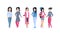 Young Asian Women Icons Set Chinese Or Japanese Female Group Wearing Modern Casual Clothes Full Length Isolated