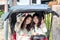 Young Asian women in rickshaw, Kyoto, Japan