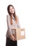 Young Asian working woman with shipping box.