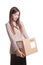Young Asian working woman with shipping box.