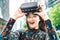 Young astonished woman after vr glasses experience - Virtual reality and wearable tech concept with girl having fun with headset