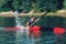 Young athlete in a canoe. Motion blur