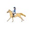 Young athlete gallops on a pony during a competition