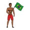 Young athletic black man waving brazil flag