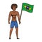 Young athletic black man waving brazil flag