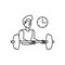 young athletic man with dumbbell sport and clock