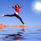 Young athletic woman jumping on the water