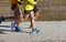 Young athletics runners on a race. Outdoor circuit