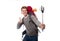 Young atractive traveler backpacker taking selfie photo with stick carrying backpack ready for adventure