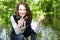 Young attractive biologist woman working on water analysis