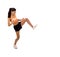 Young attractive and furious latin sport woman in fight and kick boxing training workout throwing aggressive kick attack