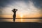 Young attractive girl model silhouette on the beach