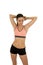 Young attractive sport woman in fitness clothes smiling happy in aerobics training workout