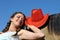 Young attractive woman relaxing horseback in sunny day