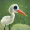 young baby stork walking with big eyes, green background, ai generated image