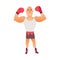 Young, bald Caucasian male boxer raising arms