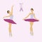 Young ballerina dancing vector set.