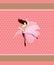 Young ballerina dressed in transparent pink skirt in shape of flower, dances on polka dots background. Flamenco night
