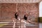 Young ballerinas workout. Synchronized work