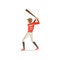 Young baseball player preparing to strike with bat. Team sport game. Active lifestyle. Cartoon man character in uniform