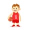 Young basketball player holding a basketball. Cartoon character. Sport and fitness. Cartoon vector flat illustration