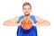 Young basketball player posing with a basketball