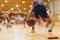 Young Basketball Player on Practice Session. Youth Basketball Team Bouncing Balls on Sports Court