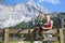 Young Bavarian family in a beautiful mountain landscape.