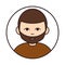 Young bearded guy portrait cartoon, round line icon